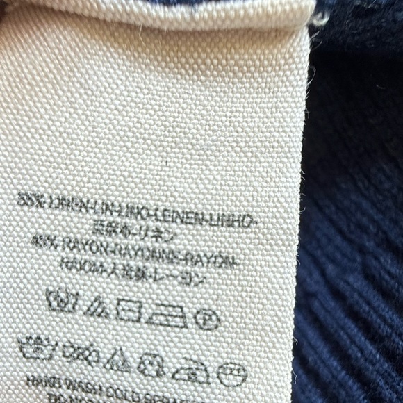 Free People Blue Oversized Linen Blend Sweater Deep V-Neck Slouchy Medium - Picture 5 of 5